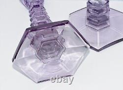 MCM Lavender Stacked Art Glass Candle Stick Holders Set