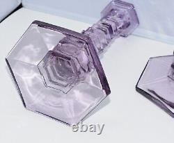 MCM Lavender Stacked Art Glass Candle Stick Holders Set