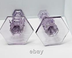 MCM Lavender Stacked Art Glass Candle Stick Holders Set