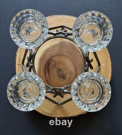 MCM Modern Danish Wrought Iron & Crystal Glass Table Candle Holders 11.5