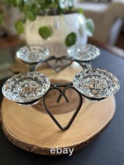 MCM Modern Danish Wrought Iron & Crystal Glass Table Candle Holders 11.5
