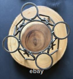 MCM Modern Danish Wrought Iron & Crystal Glass Table Candle Holders 11.5