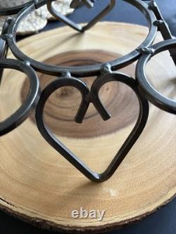 MCM Modern Danish Wrought Iron & Crystal Glass Table Candle Holders 11.5