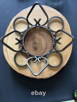 MCM Modern Danish Wrought Iron & Crystal Glass Table Candle Holders 11.5