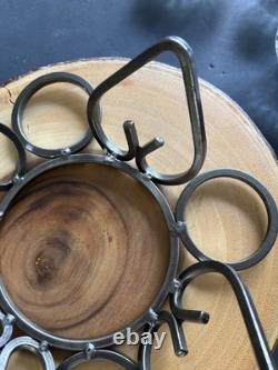 MCM Modern Danish Wrought Iron & Crystal Glass Table Candle Holders 11.5
