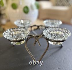 MCM Modern Danish Wrought Iron & Crystal Glass Table Candle Holders 11.5