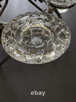 MCM Modern Danish Wrought Iron & Crystal Glass Table Candle Holders 11.5