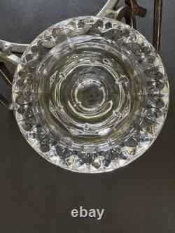 MCM Modern Danish Wrought Iron & Crystal Glass Table Candle Holders 11.5