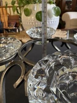 MCM Modern Danish Wrought Iron & Crystal Glass Table Candle Holders 11.5