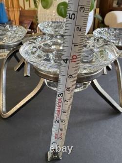 MCM Modern Danish Wrought Iron & Crystal Glass Table Candle Holders 11.5