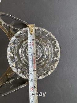 MCM Modern Danish Wrought Iron & Crystal Glass Table Candle Holders 11.5