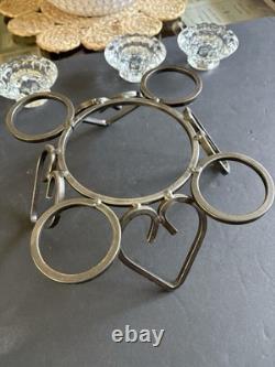 MCM Modern Danish Wrought Iron & Crystal Glass Table Candle Holders 11.5