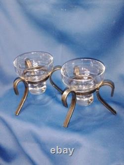 MCM Modern PAIR Danish Wrought Iron and Glass Votive Candle Tea Light Holder