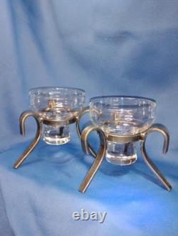 MCM Modern PAIR Danish Wrought Iron and Glass Votive Candle Tea Light Holder