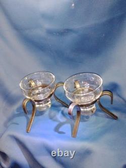 MCM Modern PAIR Danish Wrought Iron and Glass Votive Candle Tea Light Holder