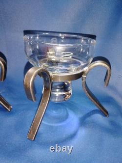 MCM Modern PAIR Danish Wrought Iron and Glass Votive Candle Tea Light Holder