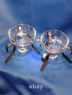 MCM Modern PAIR Danish Wrought Iron and Glass Votive Candle Tea Light Holder