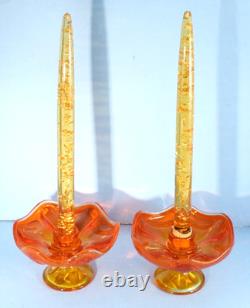 MCM Viking Glass Persimmon 18.5 Console Bowl with 2 Candle Holders & Candles