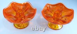MCM Viking Glass Persimmon 18.5 Console Bowl with 2 Candle Holders & Candles