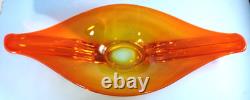 MCM Viking Glass Persimmon 18.5 Console Bowl with 2 Candle Holders & Candles