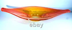 MCM Viking Glass Persimmon 18.5 Console Bowl with 2 Candle Holders & Candles