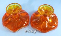 MCM Viking Glass Persimmon 18.5 Console Bowl with 2 Candle Holders & Candles