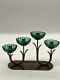 Mcm Ystad Metall By Gunnar Ander Rare Green Glass & Brass Candle Holders Vtg