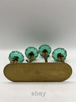 MCM Ystad Metall by Gunnar Ander Rare green glass & brass candle holders Vtg