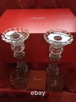 MIB FLAWLESS Stunning BACCARAT Glass BAMBOUS Crystal 2 CANDLESTICK CANDLE HOLDER