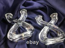 MID CENTURY MODERN set of 2 double CANDLE HOLDERS crystal GLASS VANNES LE CHATEL