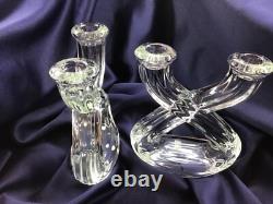 MID CENTURY MODERN set of 2 double CANDLE HOLDERS crystal GLASS VANNES LE CHATEL