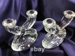 MID CENTURY MODERN set of 2 double CANDLE HOLDERS crystal GLASS VANNES LE CHATEL
