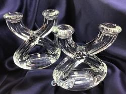 MID CENTURY MODERN set of 2 double CANDLE HOLDERS crystal GLASS VANNES LE CHATEL