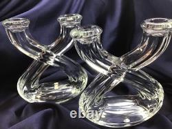 MID CENTURY MODERN set of 2 double CANDLE HOLDERS crystal GLASS VANNES LE CHATEL