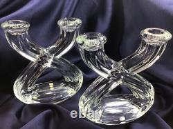 MID CENTURY MODERN set of 2 double CANDLE HOLDERS crystal GLASS VANNES LE CHATEL