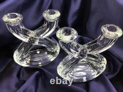 MID CENTURY MODERN set of 2 double CANDLE HOLDERS crystal GLASS VANNES LE CHATEL