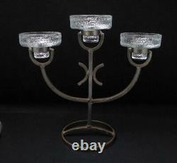 MID Century Modern Swedish Wrought Iron & Glass Candelabra Candle Holder Design