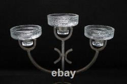 MID Century Modern Swedish Wrought Iron & Glass Candelabra Candle Holder Design