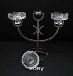 MID Century Modern Swedish Wrought Iron & Glass Candelabra Candle Holder Design