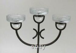 MID Century Modern Swedish Wrought Iron & Glass Candelabra Candle Holder Design