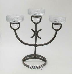 MID Century Modern Swedish Wrought Iron & Glass Candelabra Candle Holder Design