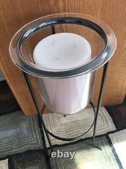 MINT Retired Partylite Seville 3-Wick Candle + Hurricane Glass + Iron Stand