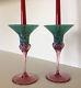 Murano Glass Vintage Glass Candle Holders Matched Pair Of Two 8 Italy