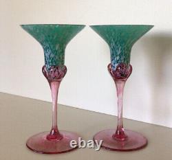 MURANO GLASS Vintage Glass Candle Holders Matched Pair Of Two 8 Italy