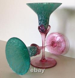 MURANO GLASS Vintage Glass Candle Holders Matched Pair Of Two 8 Italy