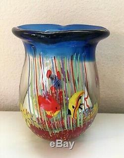 MURANO Sommerso Aquarium Fish Art Glass VASE Blue & Under the Sea CANDLE HOLDERS