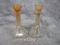 Marigold Iridescent Taper Candle Holder Amber 7 Tall Vintage Decor Set 2 Glass