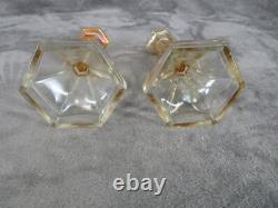 Marigold Iridescent Taper Candle Holder Amber 7 Tall Vintage Decor Set 2 Glass