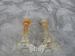 Marigold Iridescent Taper Candle Holder Amber 7 Tall Vintage Decor Set 2 Glass