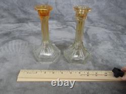 Marigold Iridescent Taper Candle Holder Amber 7 Tall Vintage Decor Set 2 Glass